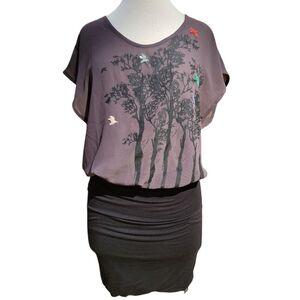 Rare Numph Yvonne Jersey Skirt Semi Sheer Short Sleeve Unique Edgy Dress